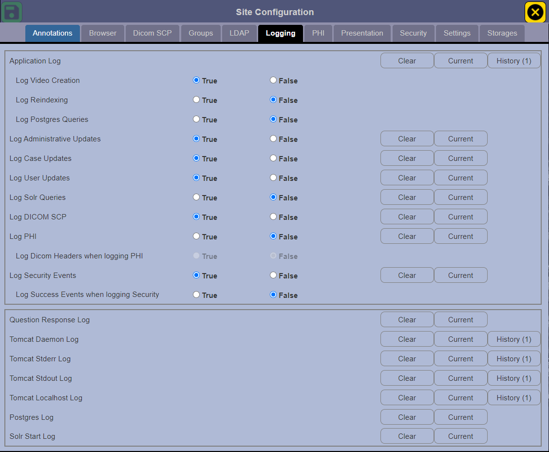 Logging Configuration RadPix Radiology Teaching File Software