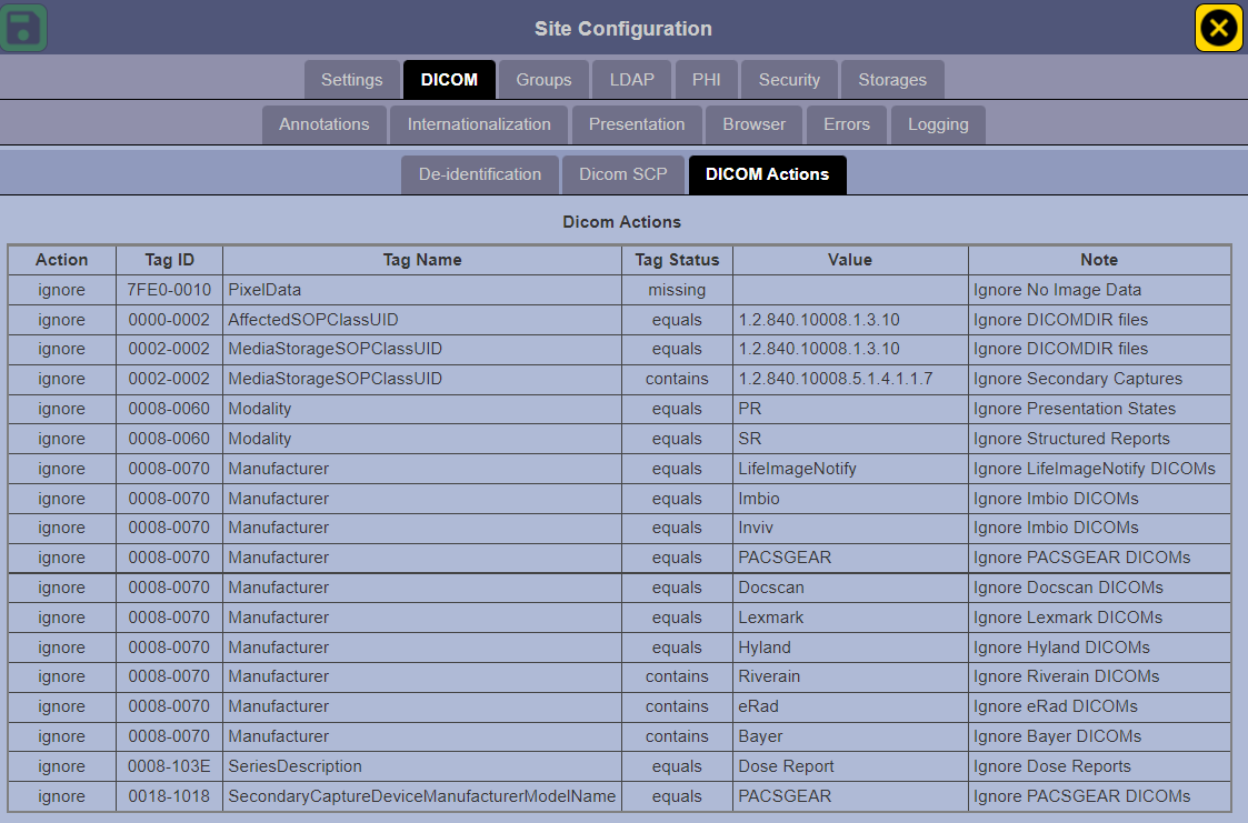 DICOM SCP Configuration - RadPix Radiology Teaching File Software