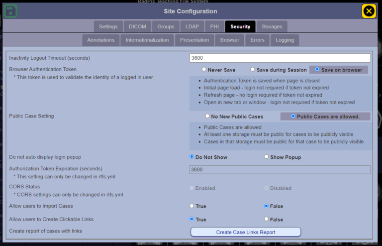 Security Configuration - RadPix Radiology Teaching File Software